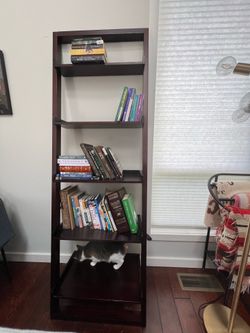 Dark Brown Leaning Bookshelves (3)