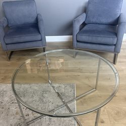 2 Gray Accent Chairs + Glass Coffee Table