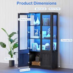 Black Display Cabinet with LED Lighting and Glass Doors
