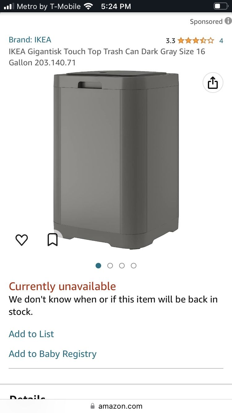 IKEA Gigantisk Touch Top Trash Can