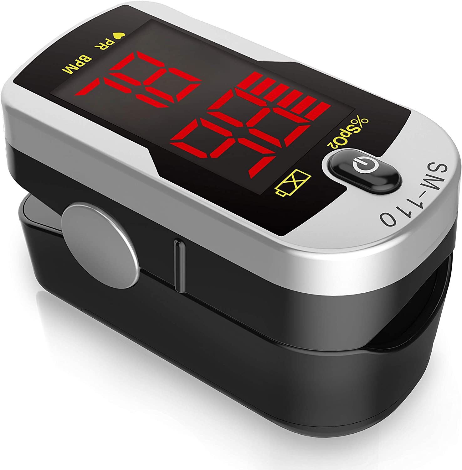 Deluxe SM-110 Two Way Display Finger Pulse Oximeter with Carry Case and Neck/Wrist Cord