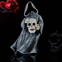 New Grim Reaper Halloween Decorations for Indoors – Ghost Decorations Gothic Spooky Halloween Gift with Glowing Eyes Skull Head (Black)
