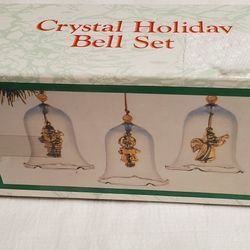 Vintage Crystal Holiday Christmas Bells Set Of 3