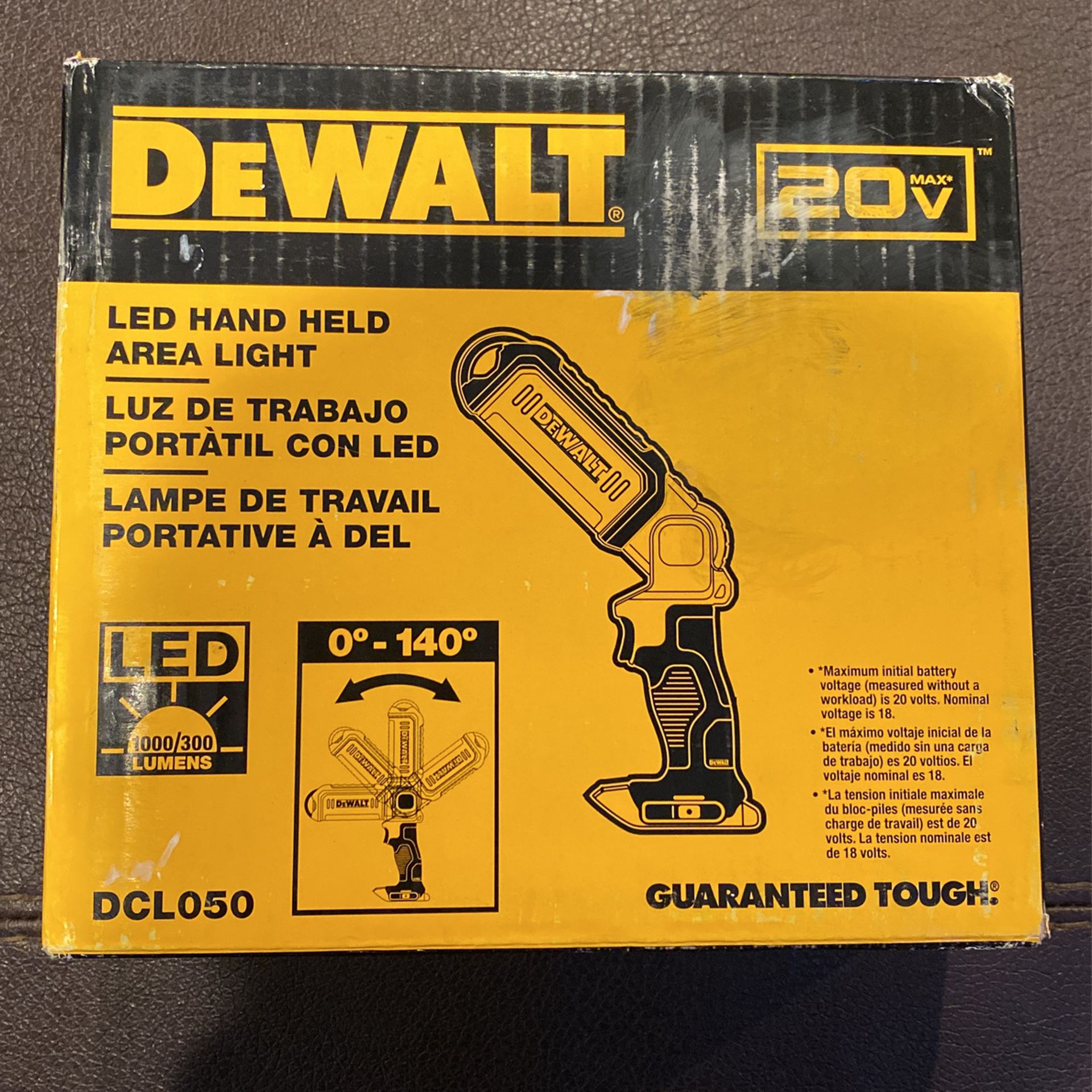 Dewalt DCL050 LED Hand Held Area Light 1000/300 Lumens 0-140 Degrees 20V