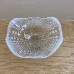 Northwood White Opalescent on clear, Argonaut  Footed Bowl 8” X 6 1/2“ X 3 1/2“  L4