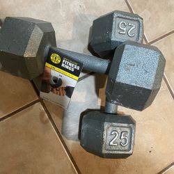 Pair of CAP Barbell 25 Lb. Solid Hex Dumbbell + pairs of silicone fitness rings 
