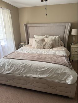 Upholstered Cal King Bed Frame with Wingback Headboard