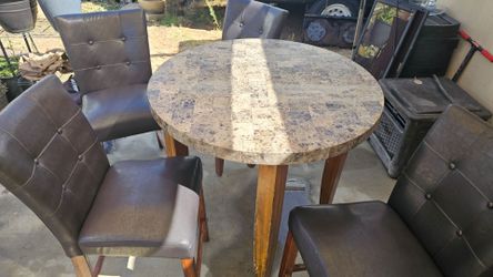 Round Marble Top Pub Table with 4 Chairs