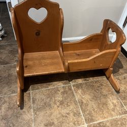 WOOD EASTER BASKET ROCKER BABY CRADLE HEART CUT OUT