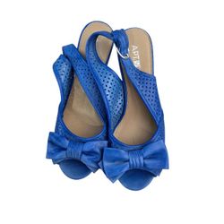 Apt. 9 blue espardrille wedge slip backpeep toes with bow, 7.