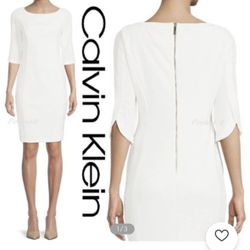Calvin Klein | Professional Business Dress Tight Boat Neck Cropped Plain Medium Party Style