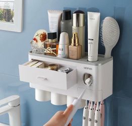 Toothbrush Holder Wall Mounted Automatic Toothpaste Dispenser Squeezer