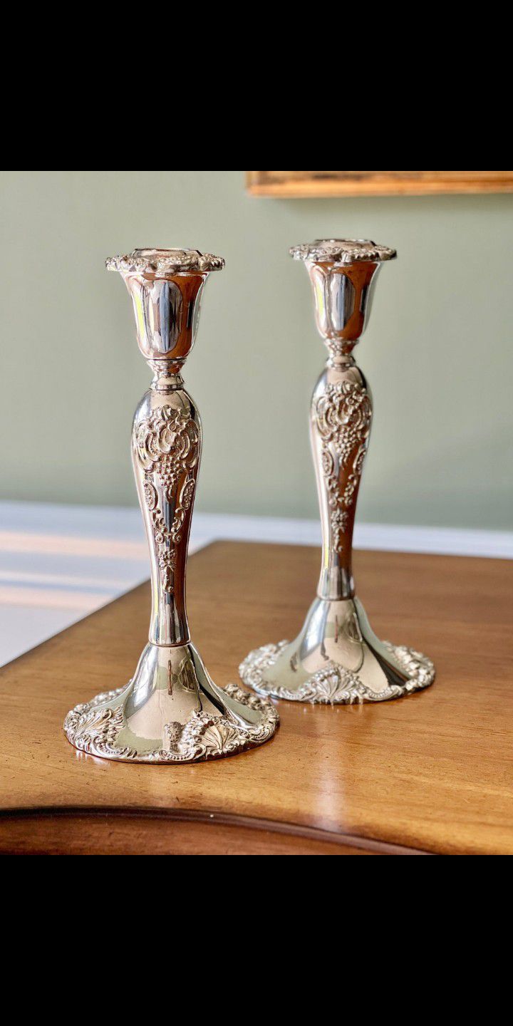 Godinger Silver Art Mid 20th Century Plated Ornate Grand Baroque 8" Vintage GrapeVine Candlesticks 2