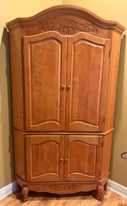 Hand-Crafted 100% Solid Alder Wood Corner Armoire / Cabinet