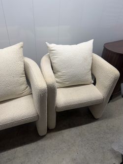 Pair of Cream Boucle Accent Chairs