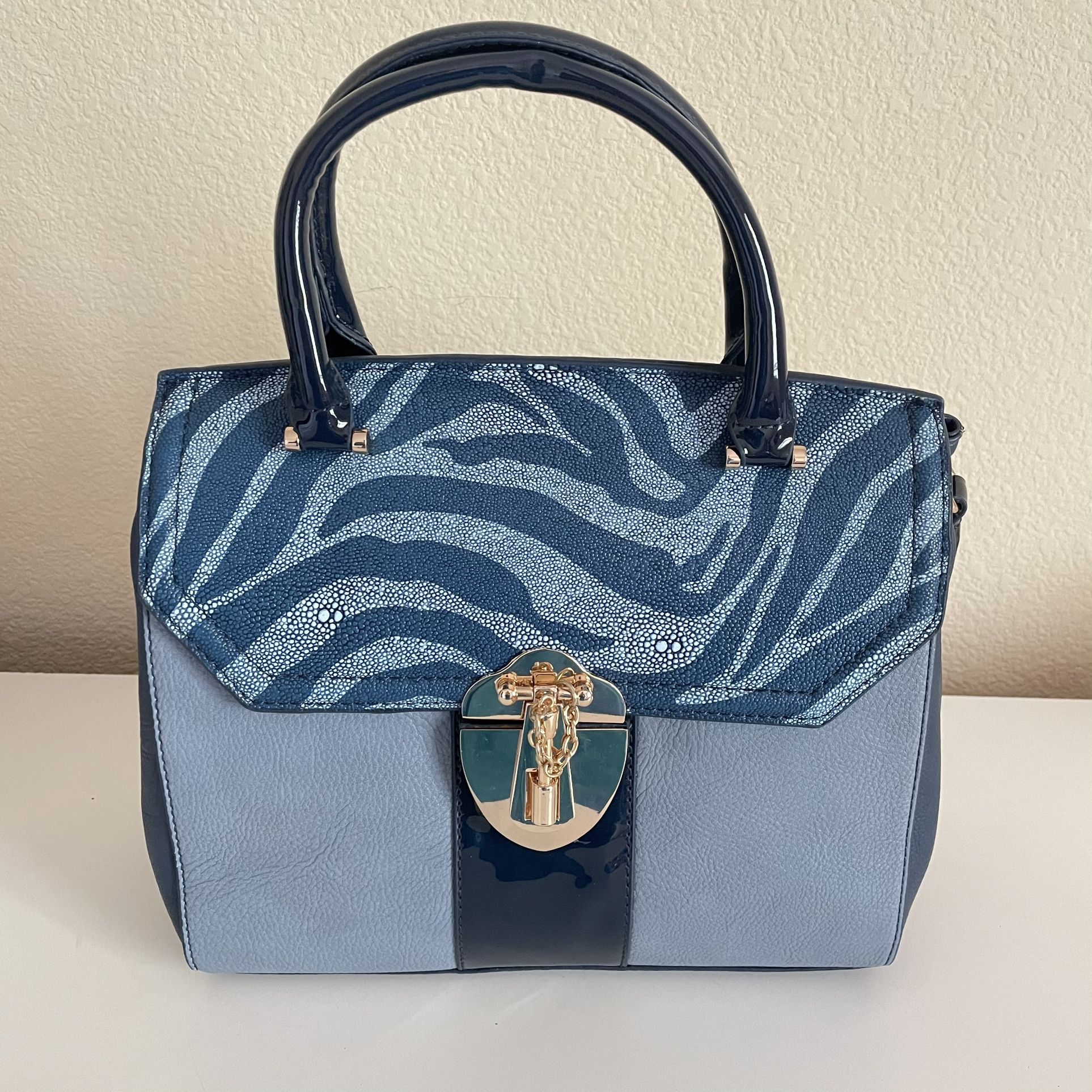 Blue Unique Lock Women Purse Bag Satchel 