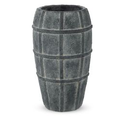 Briful Rustic Terracotta Flower Vase for Home Decor 12" Blue Farmhouse Textured Barrel-Style Ceramic Vase Vintage Handcrafted Gridded Design for Faux