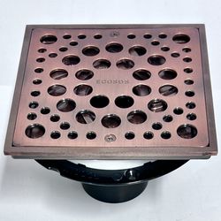 6” x 6” Square Shower Floor Drain Mercury (Triangle) Pattern Grate With Standard Drain Base