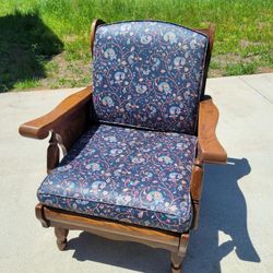 Vintage Chair with Blue Paisley Cushions Rustic Cabin Antique