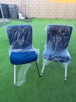 Blue Padded Chairs with White Legs – Set of 2