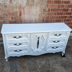 Vintage White Long French Dresser Chest 62 By 33 By 18 