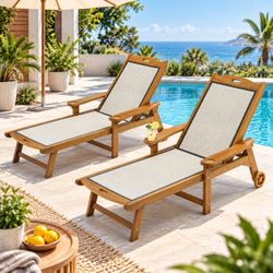 HDPS Wicker Chaise Lounge Chair, Teak Color (Set of 2)