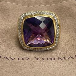 David Yurman Solid 18K Yellow Gold Amethyst Diamond Albion Cocktail Ring 21.3g
