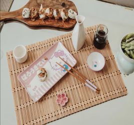 Sanrio Hello Kitty Pink 3-Piece Ceramic Sushi Set With Sauce Bowl and Chopsticks
