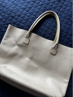 Grey / green Vilebrequin tote bag with embossed turtle designs