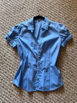 Express Blue Short Sleeve Button-Up Blouse M