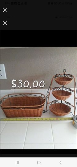 Wicker and Metal Basket Set of 2