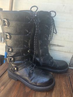 Mens motorcycle calf black combat gothic steam punk boots