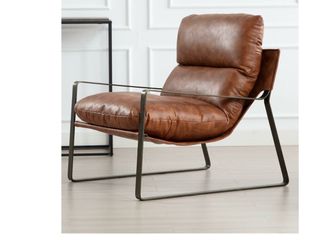 Modern PU Leather Accent Armchair, Upholstered Lounge Chair with Brass Metal Frame Thickened Cushion Comfy