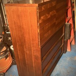 Vintage walnut Bassett highboy dresser and nightstand