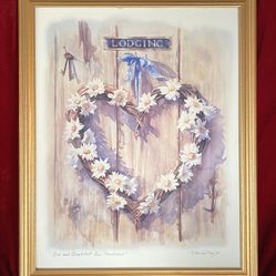Vintage 1995 Gilt Wood Framed Original Watercolor Welcoming Rustic Door