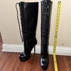 Size 7.5 YSL Yves Saint Laurent Tribtoo Style Platform Stiletto Leather Boots