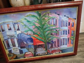 Framed Painting Washington D.C. Adams Morgan Trendy Row District signed