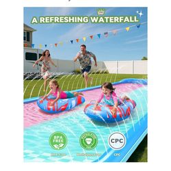 JCLEAL 2-in-1 Slip and Slide,16.6 FT Splash Pad Water Slide for Kids Ages 3+ Lawn Water Splash with 2 Bodyboards Built in Sprinkler Pool for Backyard 