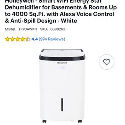 Honeywell - Smart WiFi Energy Star Dehumidifier for Basements & Rooms Up to 4000 Sq.Ft. with Alexa Voice Control & Anti-Spill Design - White 