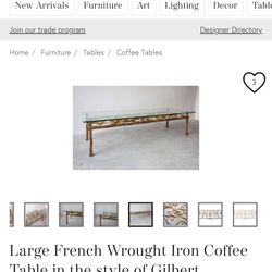 Glass Coffee Table - French Wrought Iron