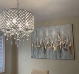 Evatt ” Golden Reflections With Handcrafted Gold Leaf Wrapped Canvas Wall Art Print 36”x48”