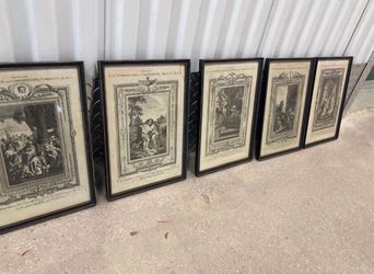 Five antique professionally framed etchings of the life of Christ. 14” x 10” $500 for all