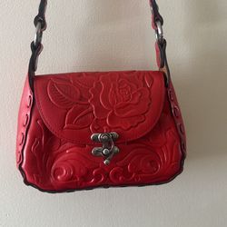 Patricia Nash Red  Leather Crossbody Purse  Used One Time 