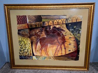 Large Framed Modern Horse Artwork – Gold Frame – 40"x32"