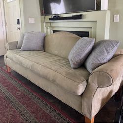 Beige Microfiber Sofa with Roll Arms