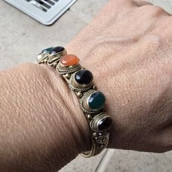 7 different stones inlay 2 type metals bracelet