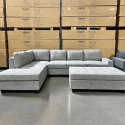 🏷WAREHOUSE CLEARANCE | NEW IN BOX 📦 Fabric Chaise Sectional Sofa  with Storage Ottoman, Light Gray 💥