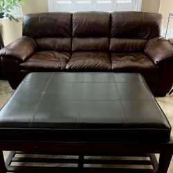 Leather Sofa & Matching Chair Each w/ Ottoman