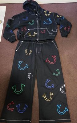 True Religion Black Hoodie Pantsuit with Multicolor Horseshoe Logo