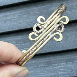 Vintage Cuff Pure Brass Triple Wave Wrap Bracelet Adjustable Jewelry Multi Metal Copper Retro Unique 